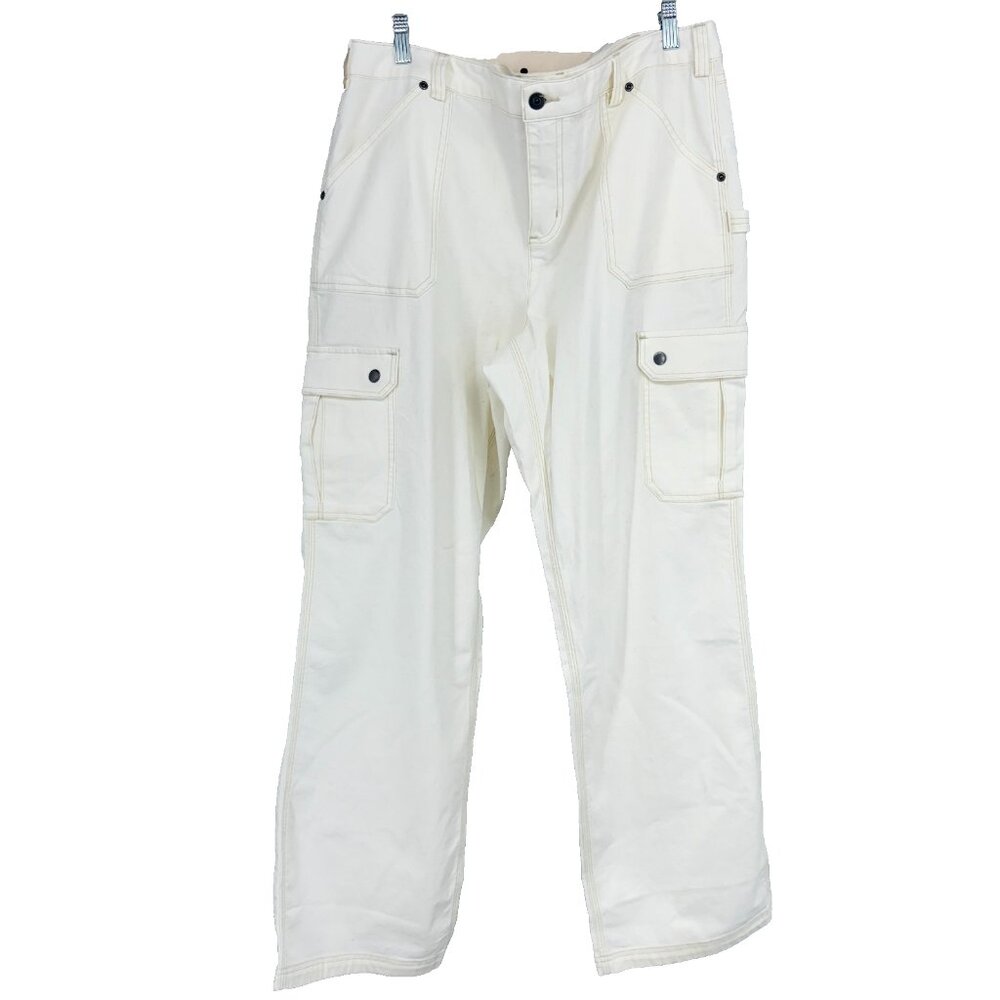 Duluth Trading Women 16 DuluthFlex Fire Hose Relaxed Leg Cargo Work Pants White